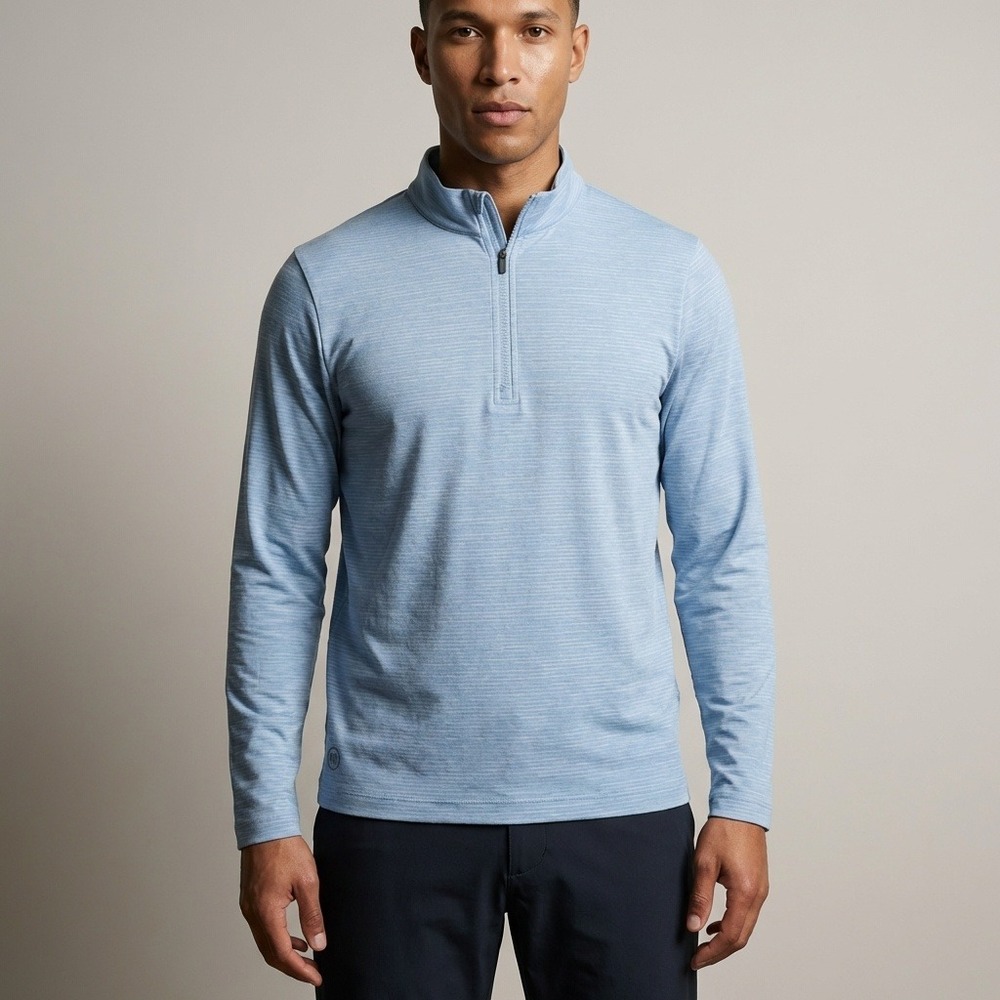 NWT TravisMathew Mens The Heater 1/4 Zip Pullover Blue Striped 1MAA591 Size M